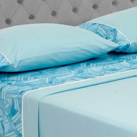 Juego de Sabanas Barcelona Cosmopolita 4 piezas 160x190cm Azul Microfibra suavizada. - Sabanas | Bylmo