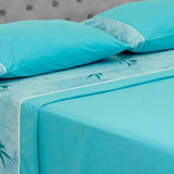 Juego de Sabanas Barcelona Cosmopolita 4 piezas 160x190 cm Azul Aguamarina Microfibra suavizada - Sabanas | Bylmo