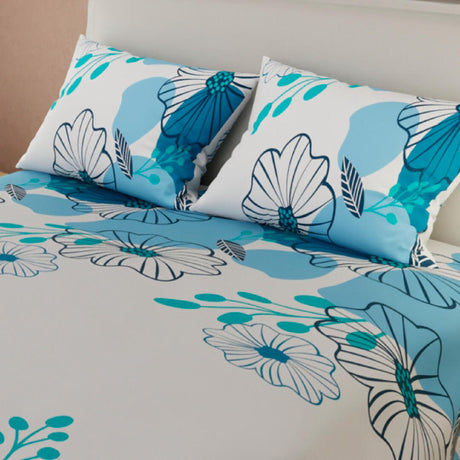 Juego de Sabanas Basic 4 Piezas Blanco y Azul Suavidad. - Sabanas | Bylmo