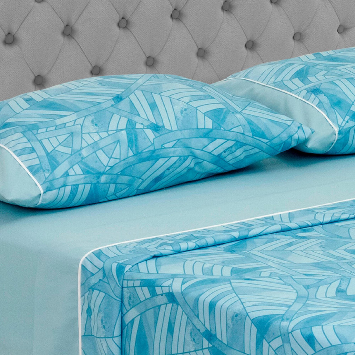 Juego de Sabanas Barcelona Azul Claro Moderno 4 Piezas 200x200cm - Sabanas | Bylmo