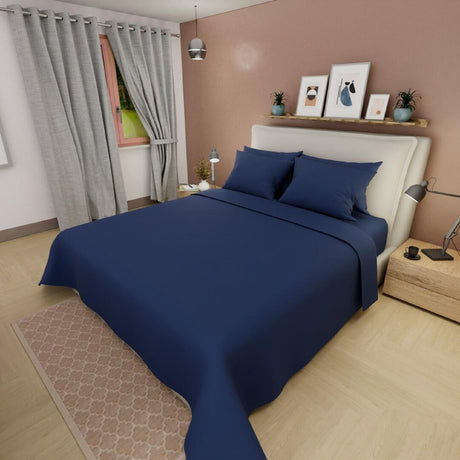 Juego de Sabanas Basic Azul Oscuro 160x190cm 4 Piezas Suaves - Sabanas | Bylmo