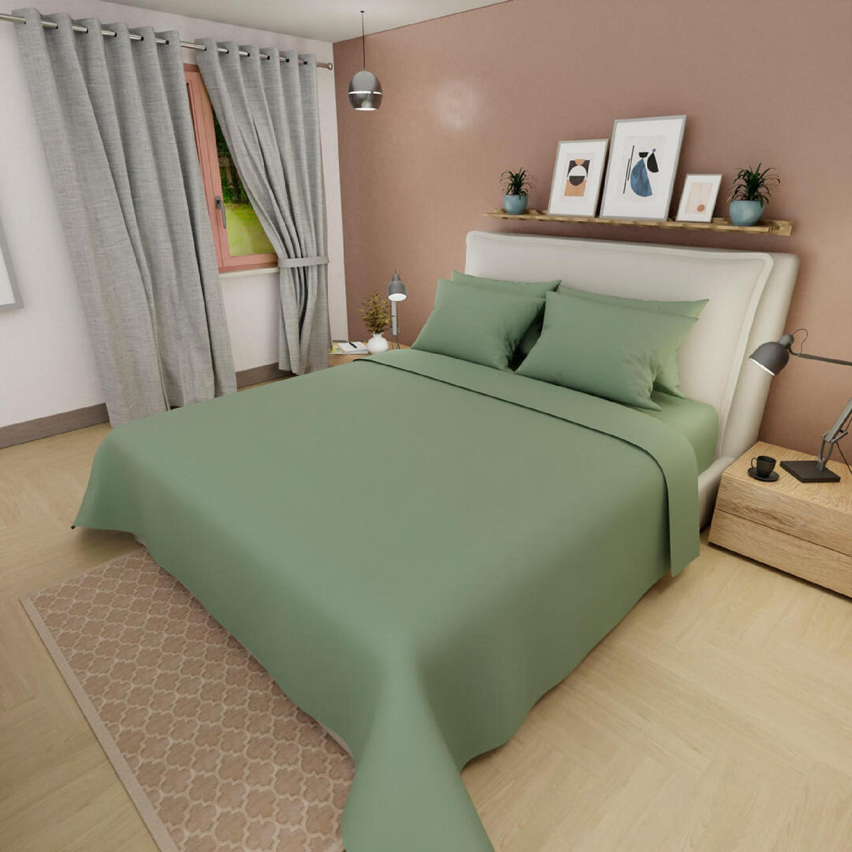 Juego de Sabanas Basic Verde Claro Queen 160X190 cm 4 Piezas - Sabanas | Bylmo