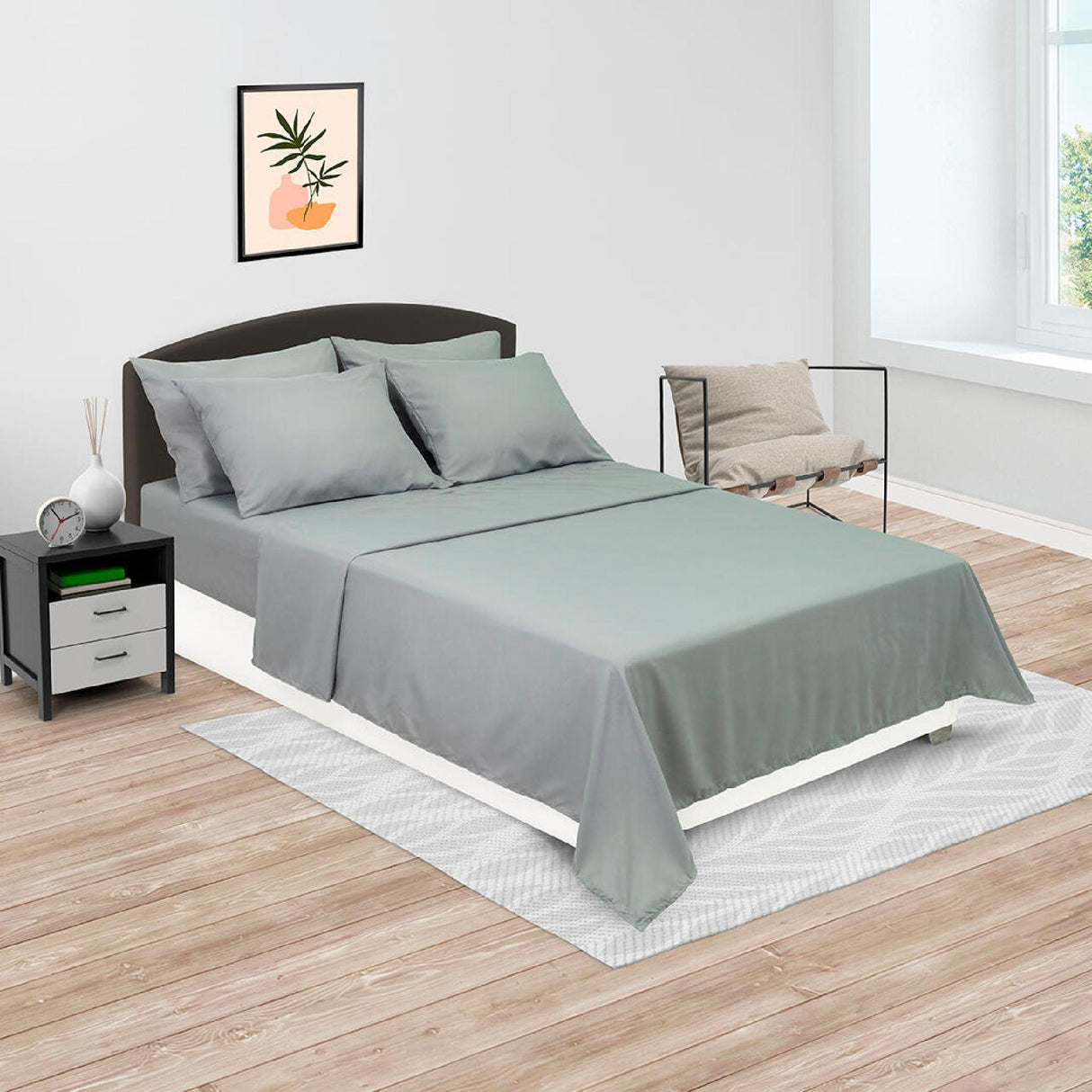 Juego de Sabanas Basic Gris Moderno 200x200cm 4 piezas Microfibra - Sabanas | Bylmo