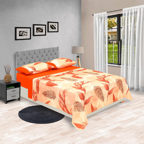 Juego de Sabanas Barcelona Cosmopolita 4 piezas microfibra suavizada diseño moderno naranja. - Sabanas | Bylmo