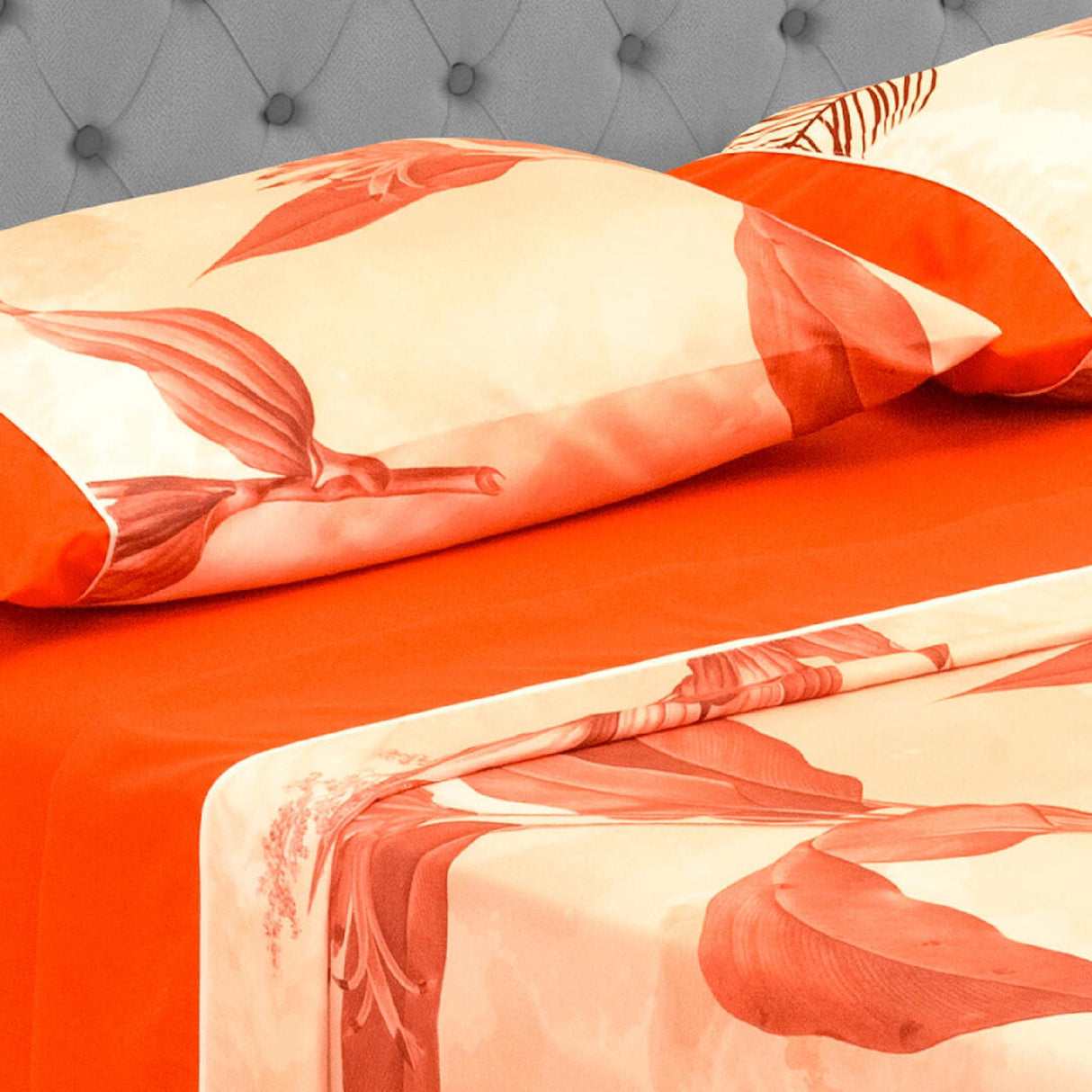 Juego de Sabanas Barcelona Cosmopolita 4 piezas microfibra suavizada diseño moderno naranja. - Sabanas | Bylmo