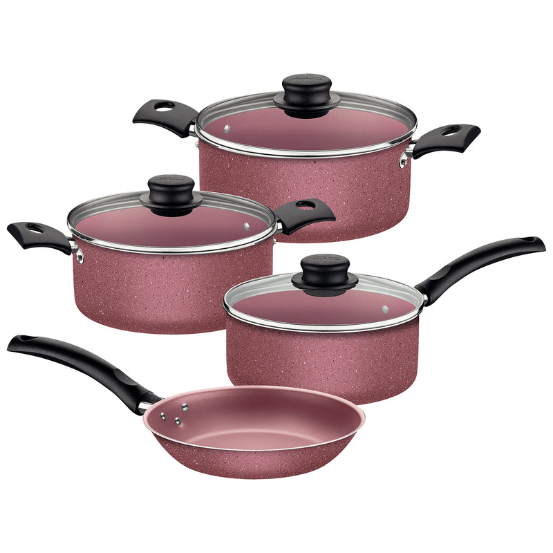 Batería De Cocina Turim Rosa Con Antiadherente Starflon Max Para Uso Casero