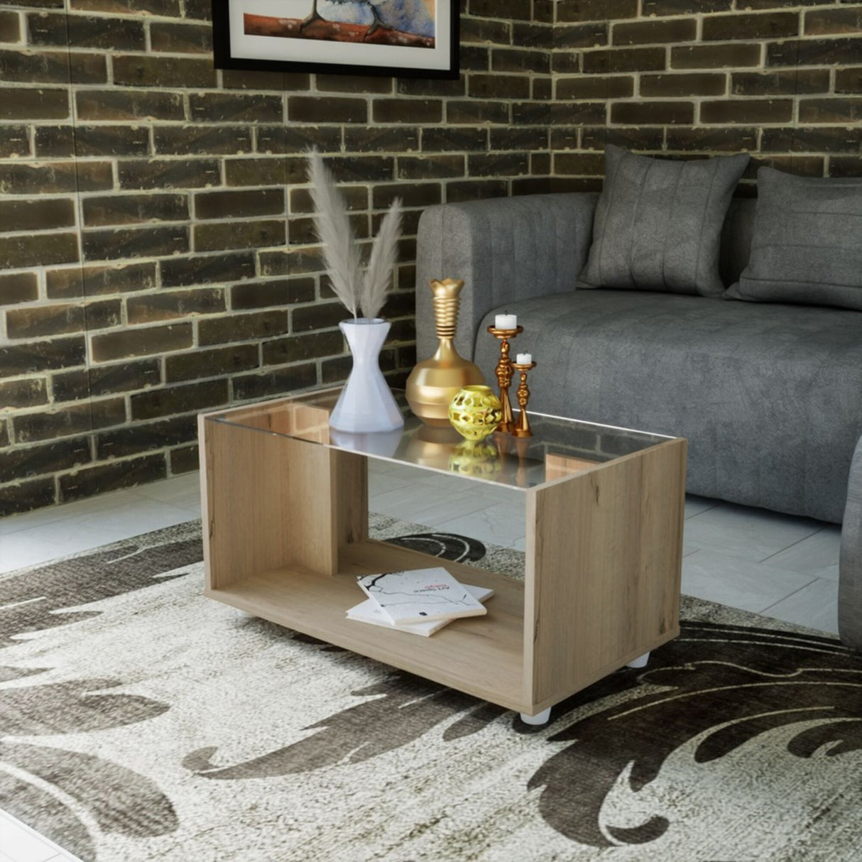 Mesa de Centro Galia Duna 68x35cm Rectangular Con Compartimiento - Mesas de Centro | Bylmo