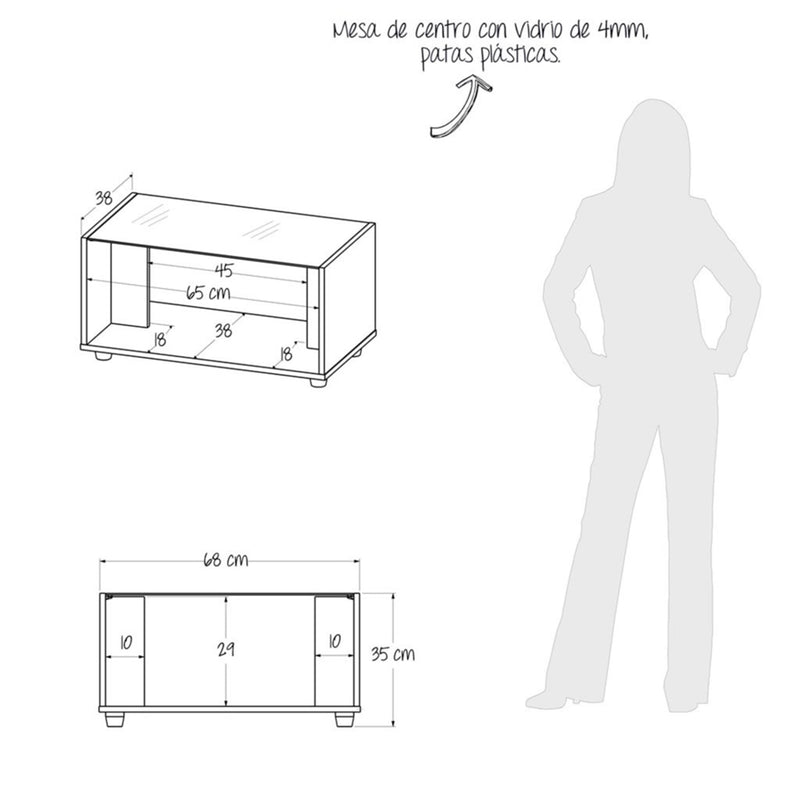 Mesa De Centro Galia Duna 68x35cm Rectangular Con Compartimiento