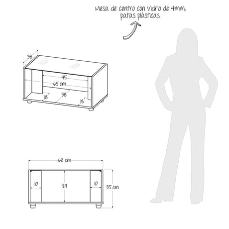 Mesa de Centro Galia Gales 68x35cm Rectangular Con Compartimiento - Mesas de Centro | Bylmo