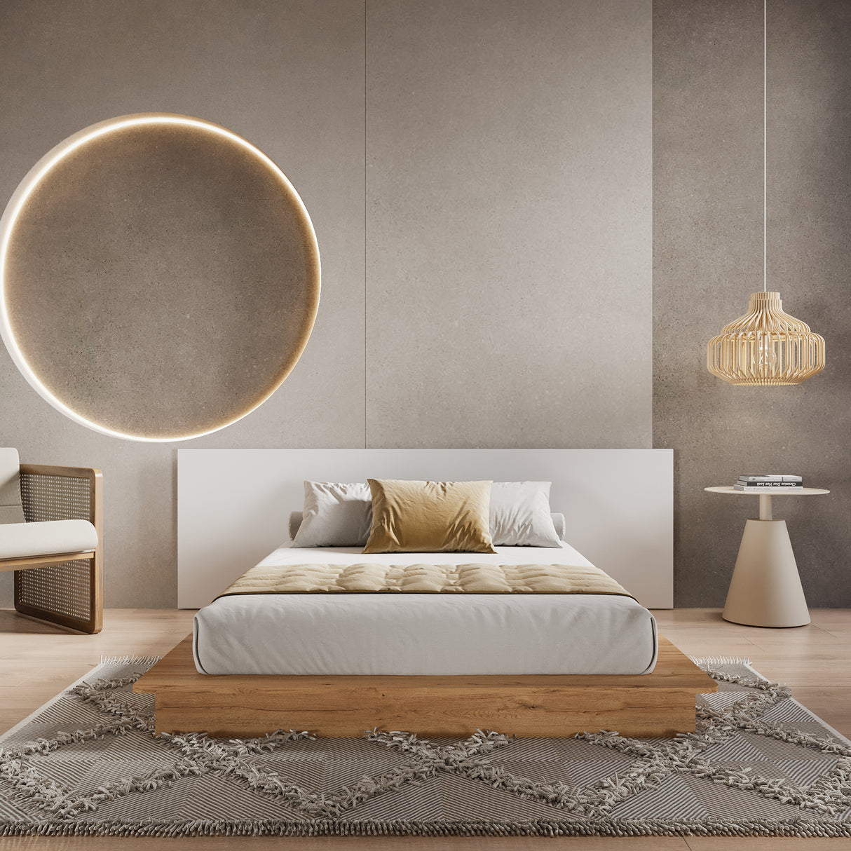 Cama Moscú Duna y Blanco Para Cama Doble 140 X 190 Con Cabecero - Camas | Bylmo