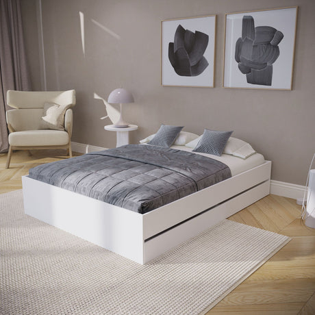 Cama Chicago Blanco Para Cama Doble 140 X 190 Con Cabecero y Almacenamiento - Camas | Bylmo