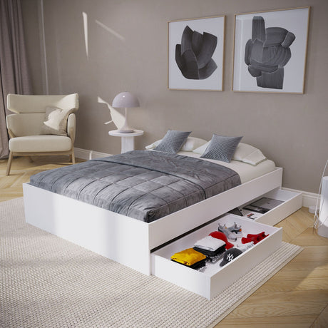 Cama Chicago Blanco Para Cama Doble 140 X 190 Con Cabecero y Almacenamiento - Camas | Bylmo