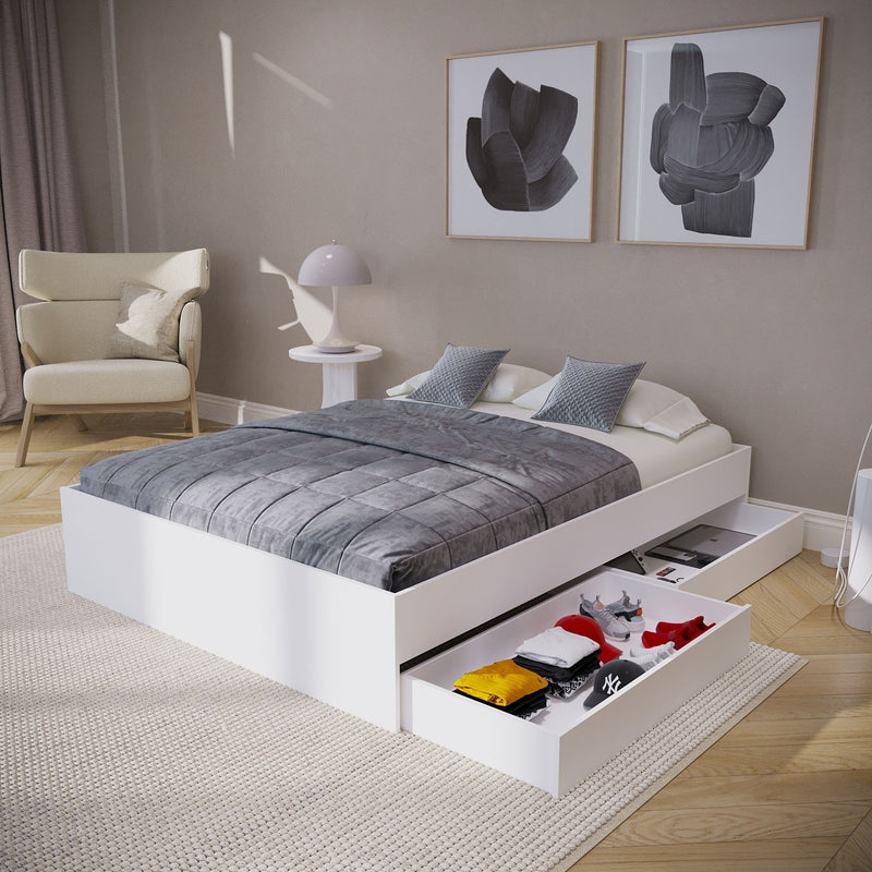 Cama Chicago Blanco Para Cama Doble 140 X 190 Con Almacenamiento