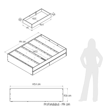 Cama Chicago Duna y Blanco Para Cama Doble 140 X 190 Sin Cabecero y Almacenamiento - Camas | Bylmo