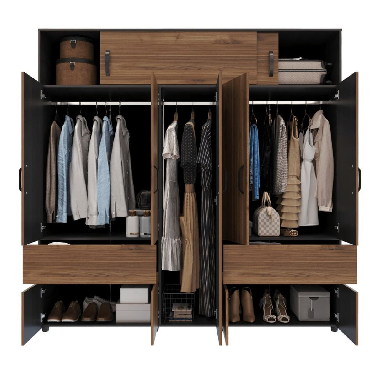 Closet Bari Gales y Wengue 200x200cm Con Tres Cajones - Closets | Bylmo