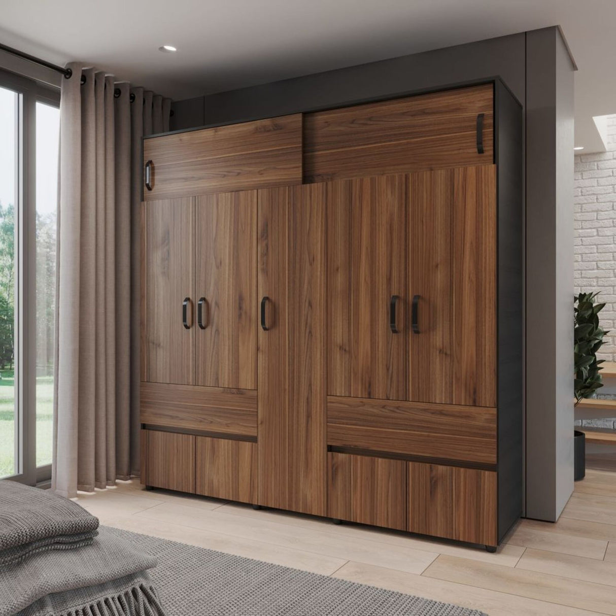 Closet Bari Gales y Wengue 200x200cm Con Tres Cajones - Closets | Bylmo