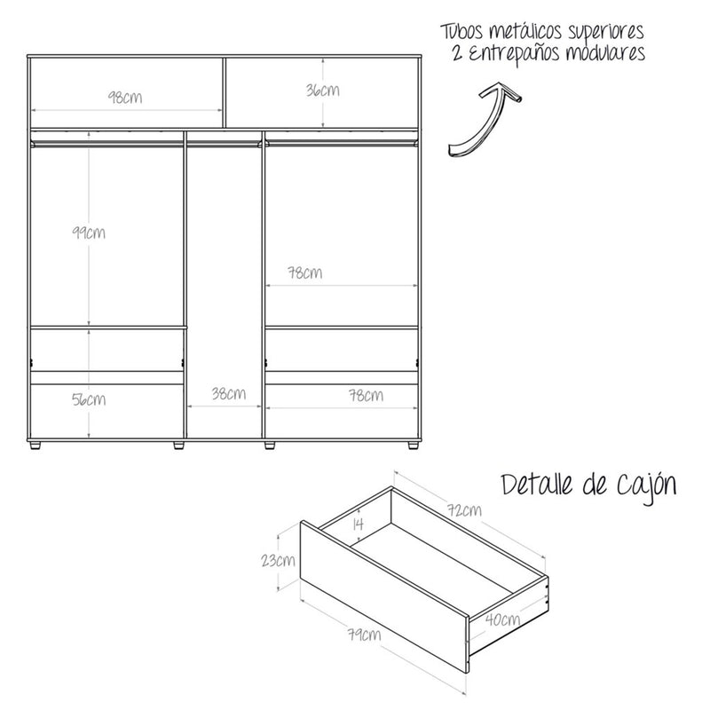 Closet Bari Rovere Y Blanco 200x200cm Con Tres Cajones