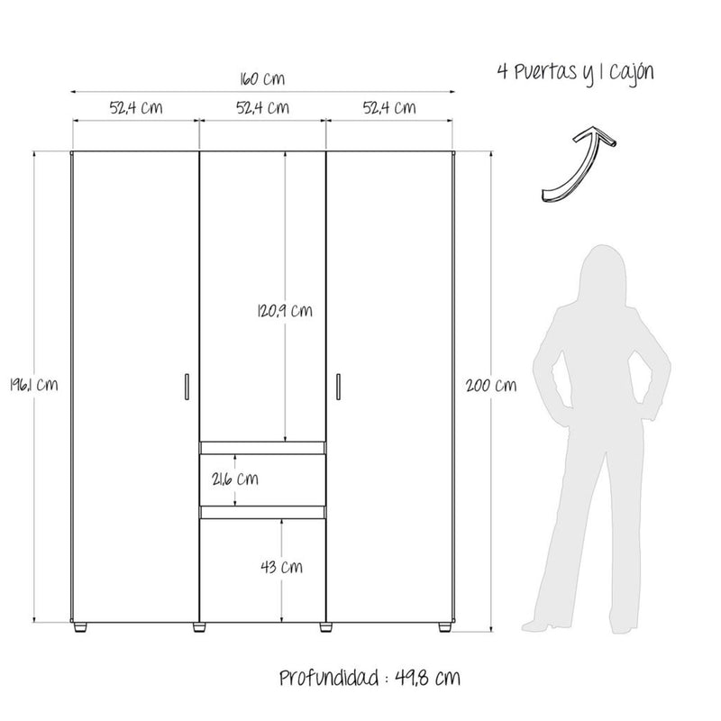 Closet Mary Gales Y Wengue 160x200cm Con Dos Cajones