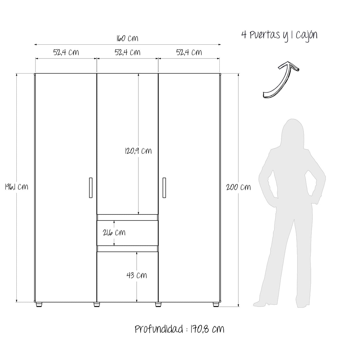 Closet Mary Gales y Wengue 160x200cm Con Dos Cajones - Closets | Bylmo
