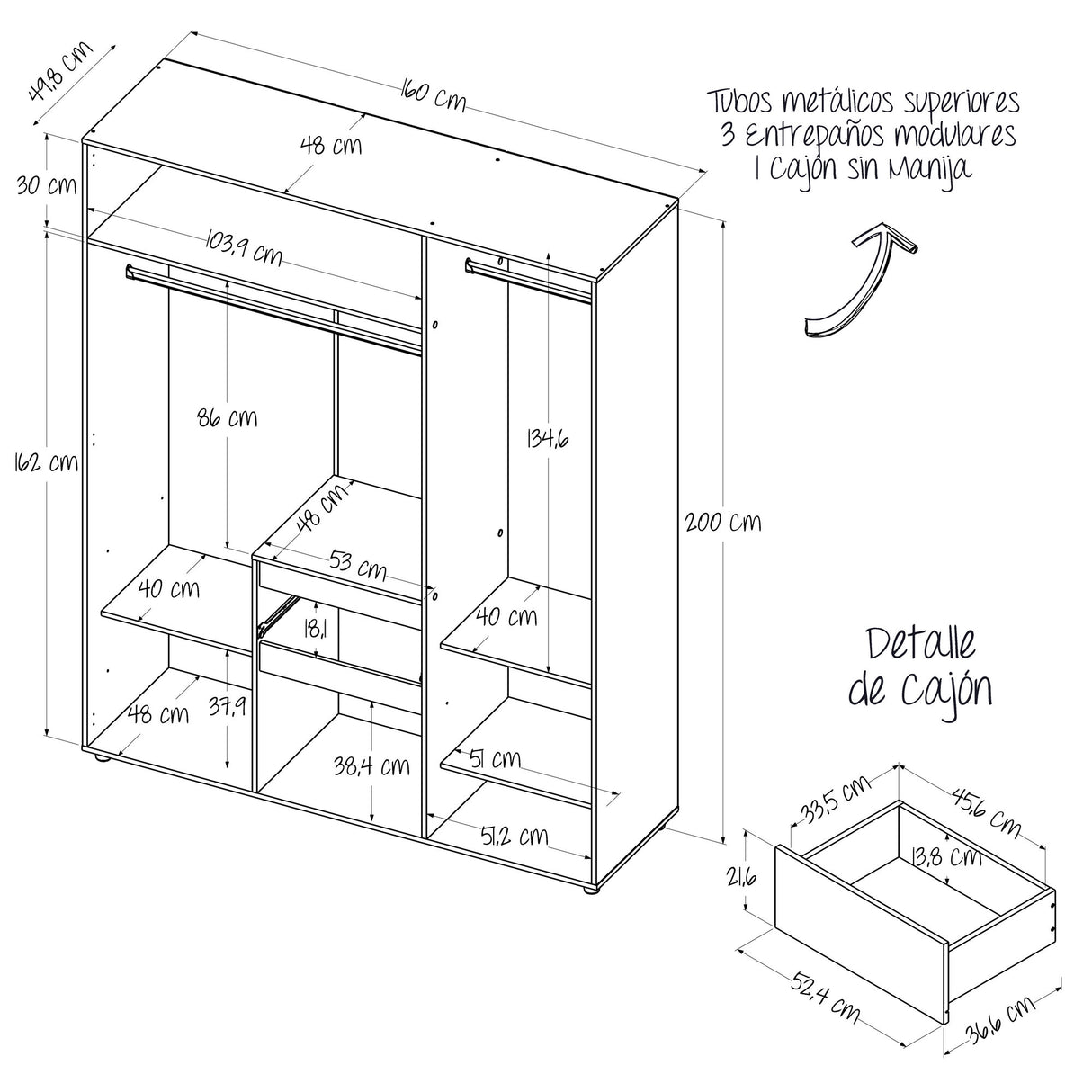 Closet Mary Gales y Wengue 160x200cm Con Dos Cajones - Closets | Bylmo