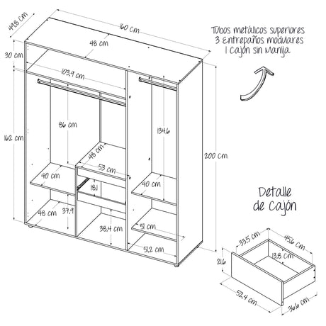 Closet Mary Gales y Wengue 160x200cm Con Dos Cajones - Closets | Bylmo