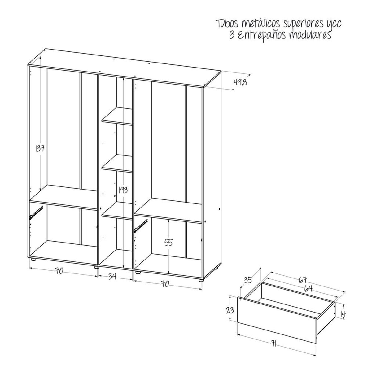 Closet Venecia Gales y Wengue 180x200cm Con Dos Cajones - Closets | Bylmo