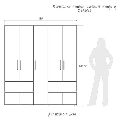 Closet Venecia Niebla y Blanco 180x200cm Con Dos Cajones - Closets | Bylmo