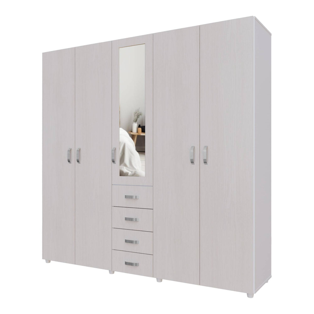 Closet Atenas Niebla y Blanco 200x200cm Con Cuatro Cajones y Con Espejo - Closets | Bylmo