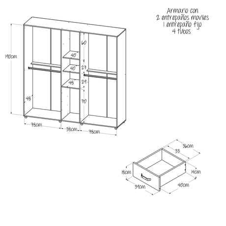 Closet Atenas Niebla y Blanco 200x200cm Con Cuatro Cajones y Con Espejo - Closets | Bylmo