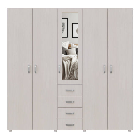 Closet Atenas Niebla y Blanco 200x200cm Con Cuatro Cajones y Con Espejo - Closets | Bylmo