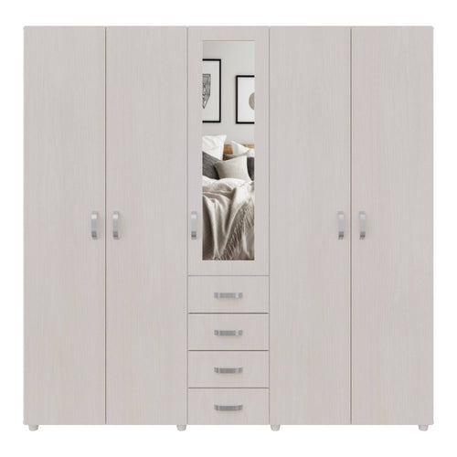 Closet Atenas Niebla Y Blanco 200x200cm Con Cuatro Cajones Y Con Espejo