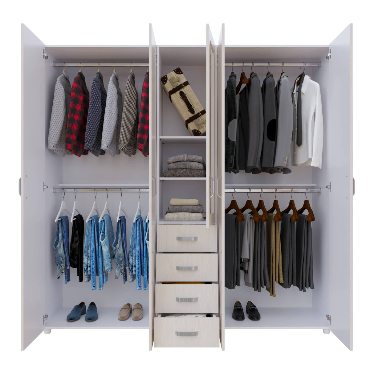 Closet Atenas Niebla y Blanco 200x200cm Con Cuatro Cajones y Con Espejo - Closets | Bylmo