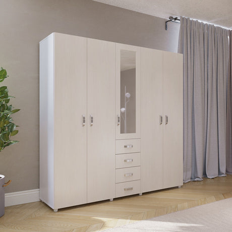 Closet Atenas Niebla y Blanco 200x200cm Con Cuatro Cajones y Con Espejo - Closets | Bylmo