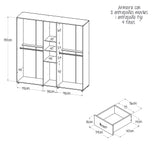 Closet Atenas Gales y Wengue 200x200cm Con Cuatro Cajones y Con Espejo - Closets | Bylmo