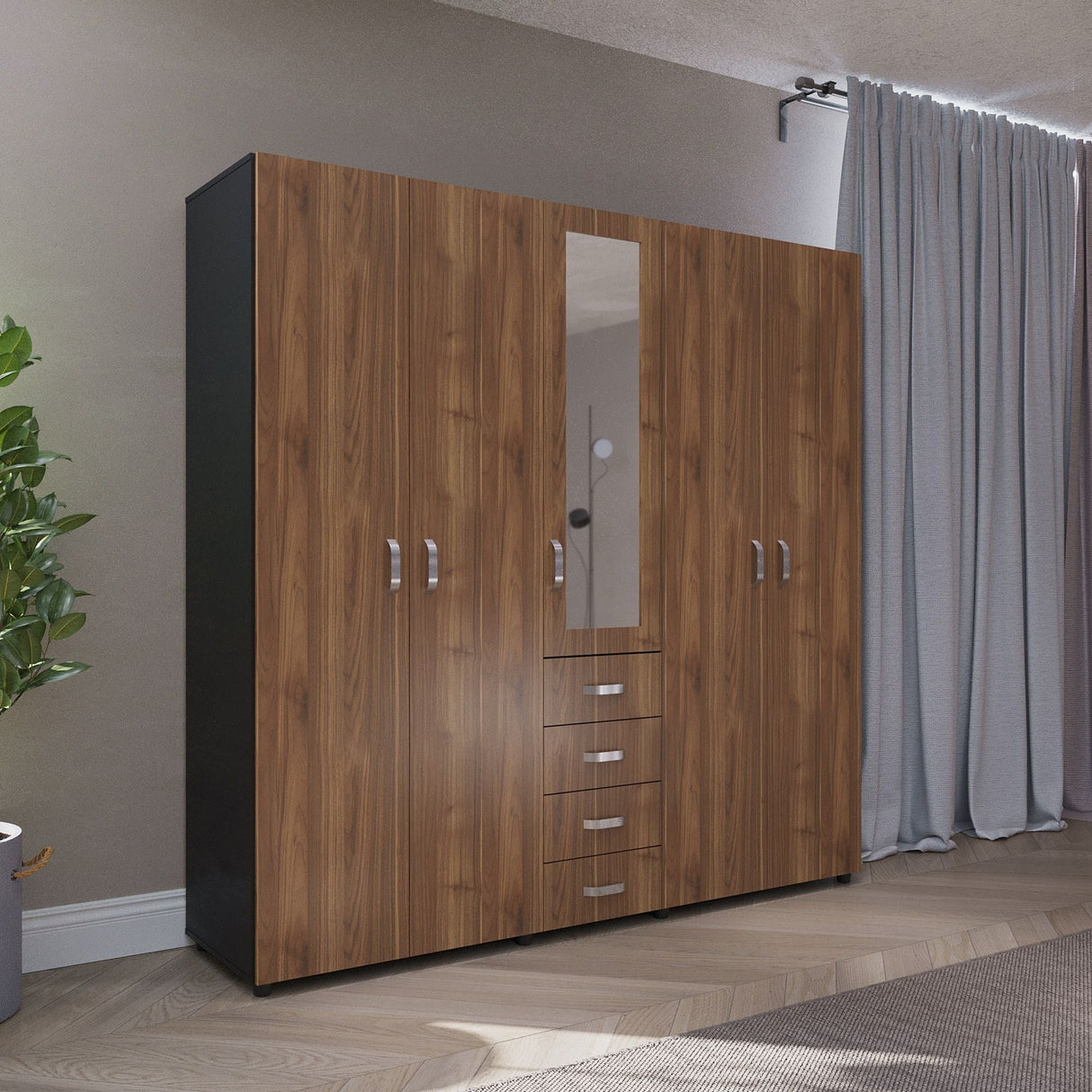 Closet Atenas Gales y Wengue 200x200cm Con Cuatro Cajones y Con Espejo - Closets | Bylmo