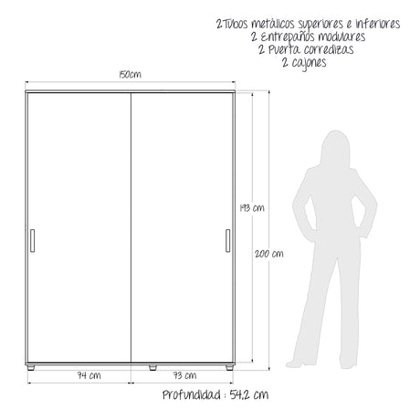 Closet Berlín Duna y Blanco 150x200cm Con Dos Cajones - Closets | Bylmo