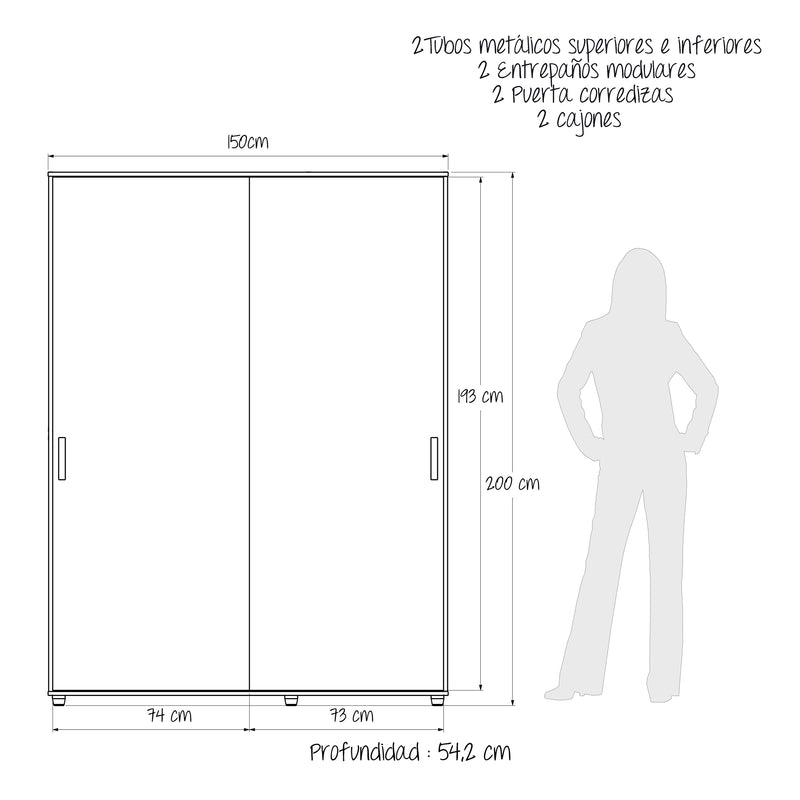 Closet Berlín Niebla Y Blanco 150x200cm Con Dos Cajones