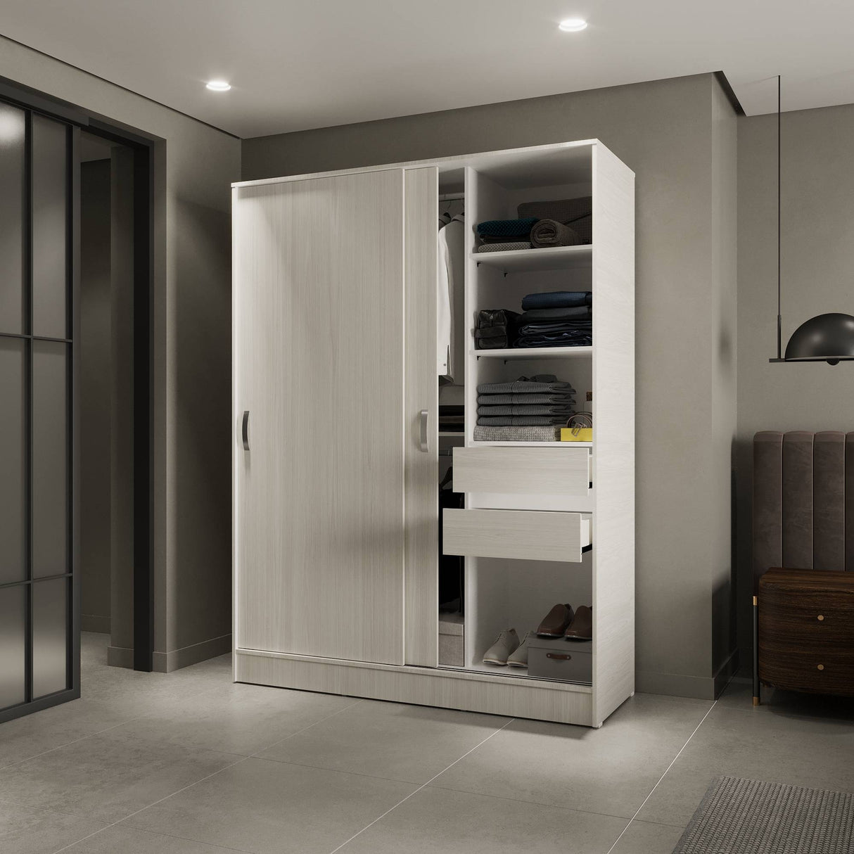 Closet Berlín Niebla y Blanco 150x200cm Con Dos Cajones - Closets | Bylmo