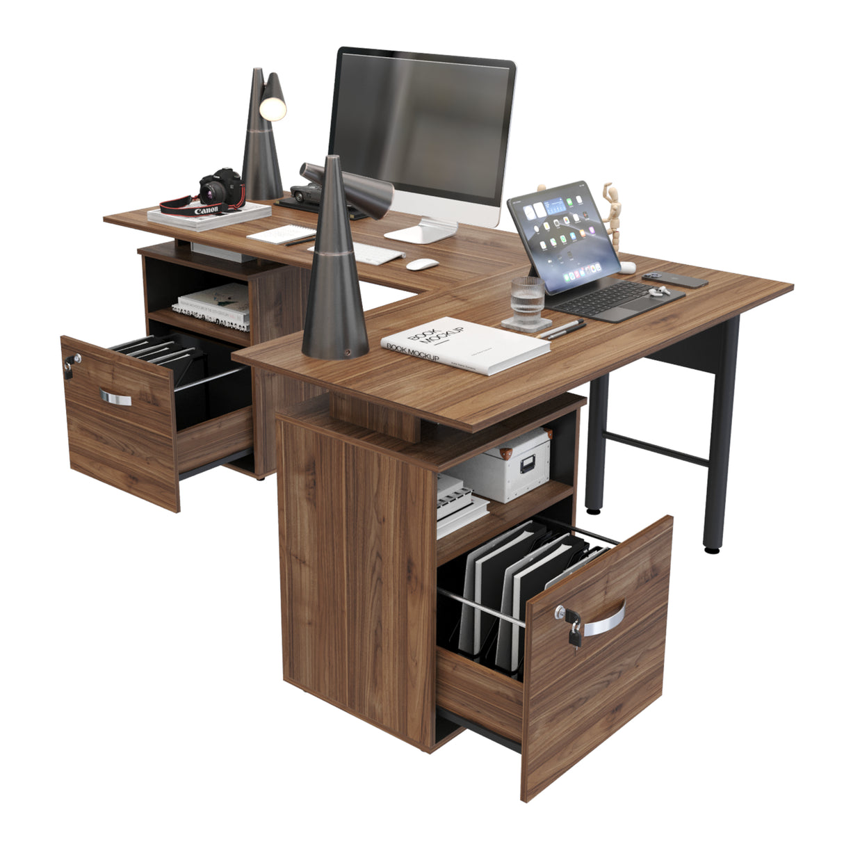 Estación de Trabajo Asturias Gales y Negro 242x73cm Transformable - Escritorios | Bylmo