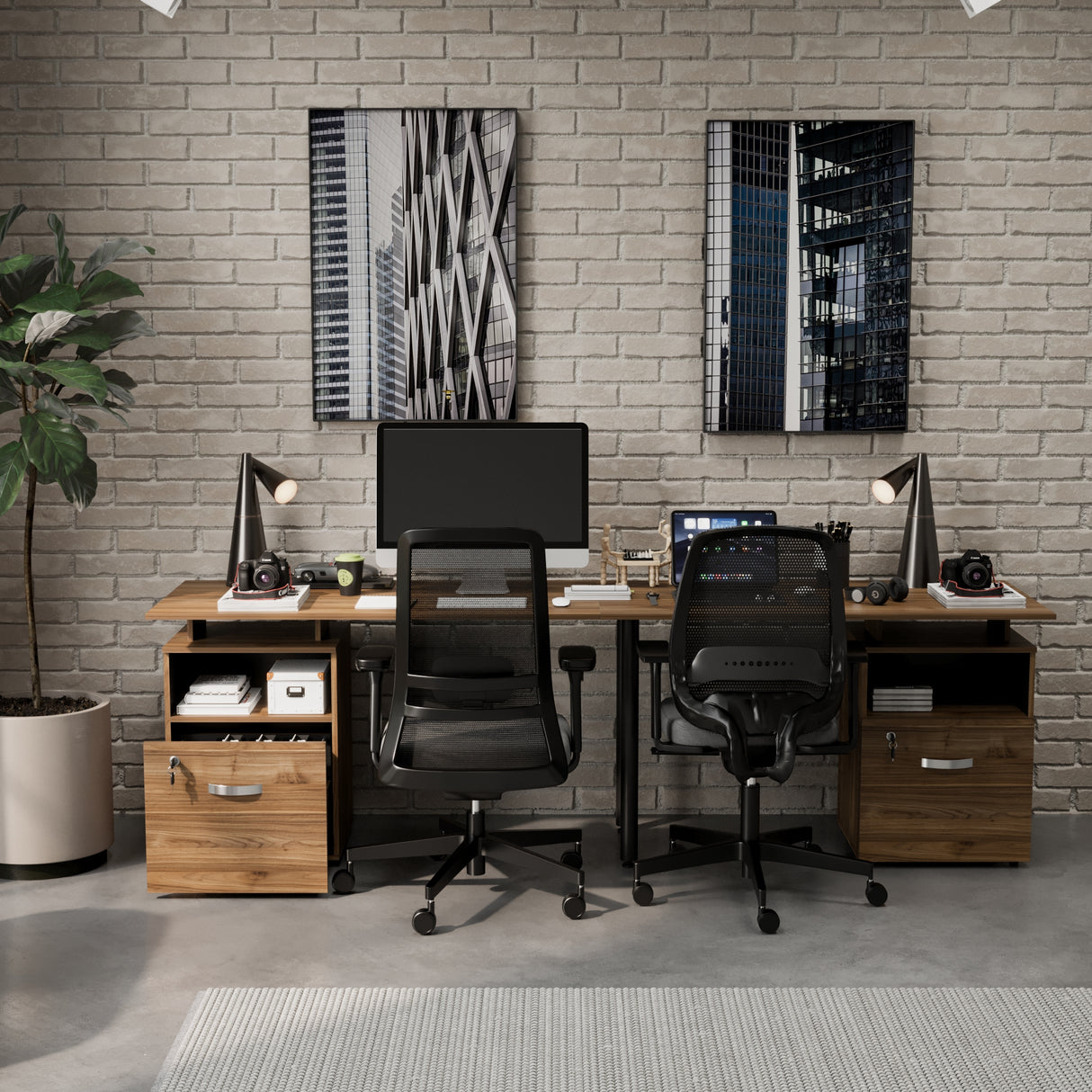 Estación de Trabajo Asturias Gales y Negro 242x73cm Transformable - Escritorios | Bylmo