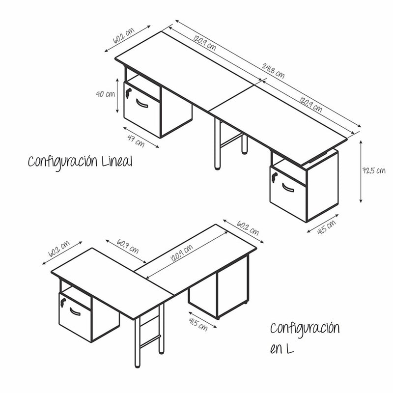 Estación De Trabajo Asturias Gales Y Negro 242x73cm Transformable