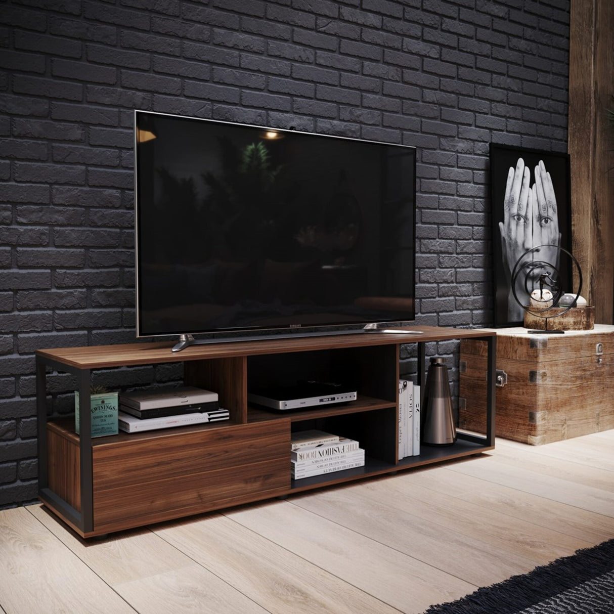 Mesa para TV Town Gales y Negro 180x55cm Para Tv Hasta 75 Pulgadas - Muebles de TV | Bylmo