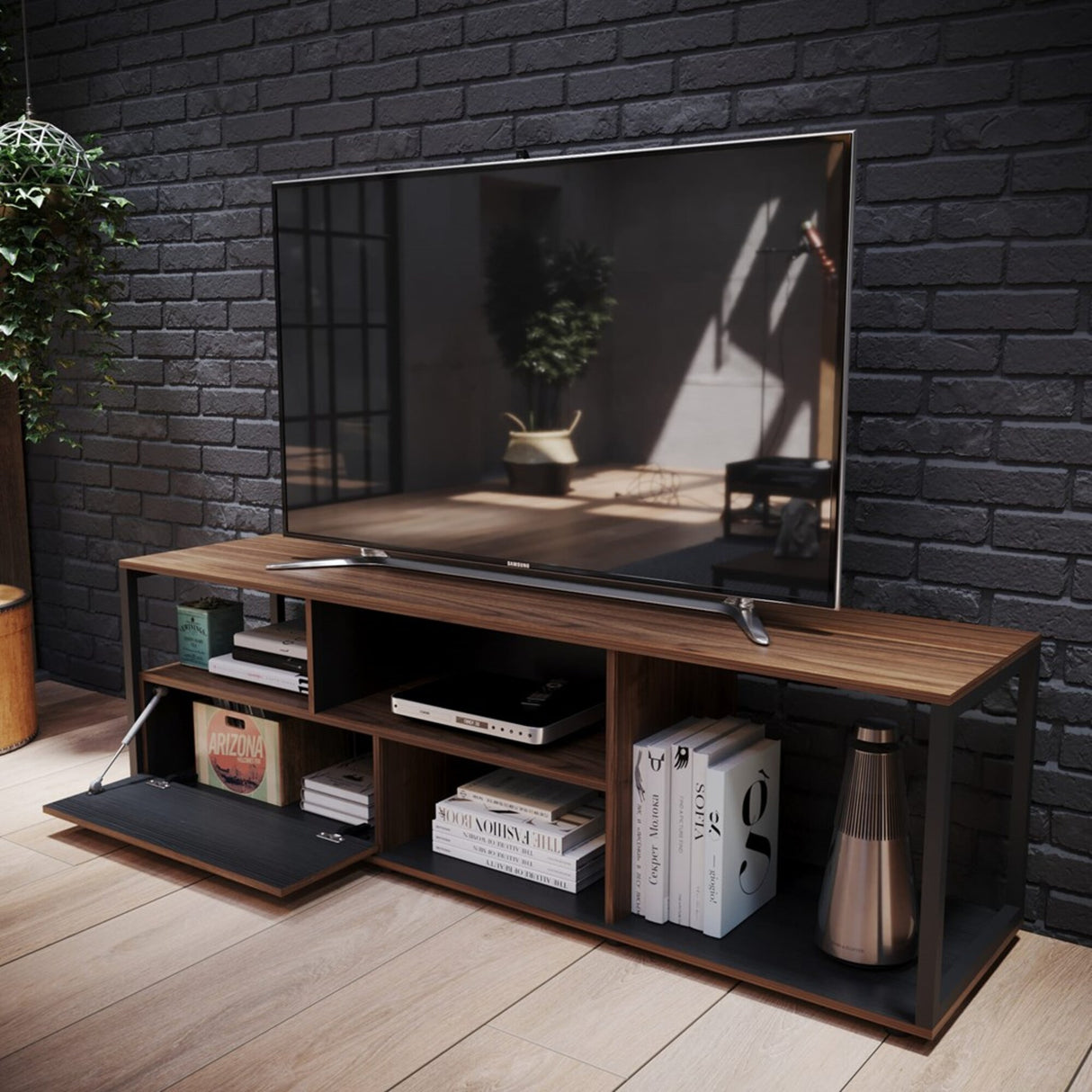 Mesa para TV Town Gales y Negro 180x55cm Para Tv Hasta 75 Pulgadas - Muebles de TV | Bylmo