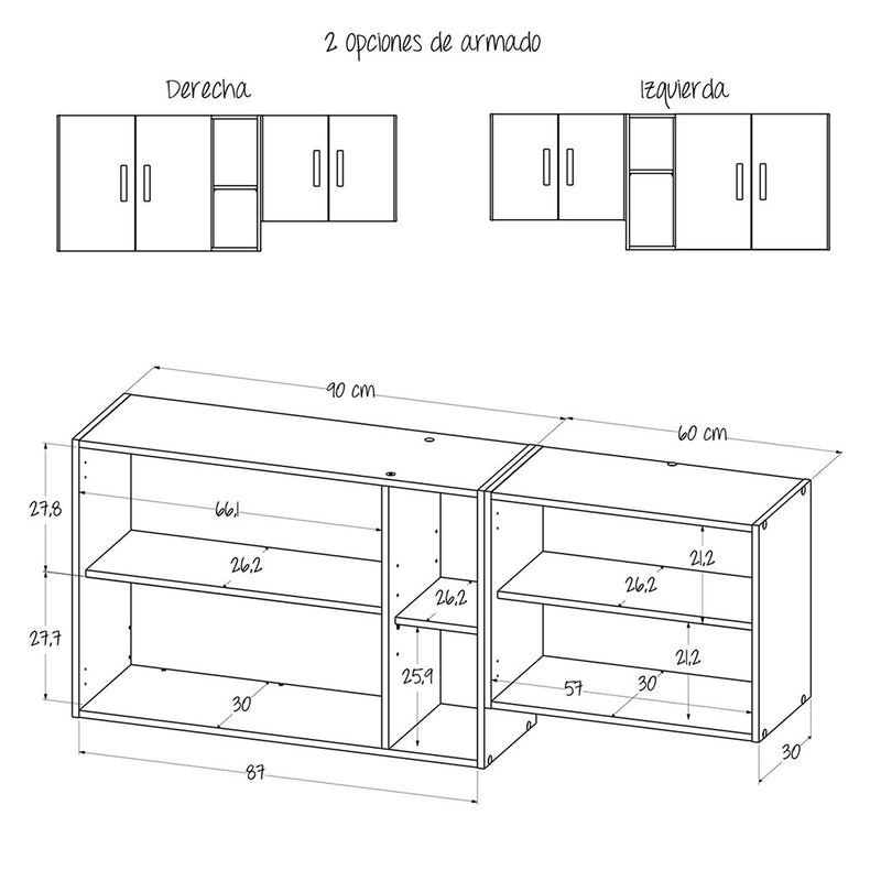 Mueble Superior Hannah Blanco Y Wengue 150x56cm Para Lado Izquierdo O Derecho