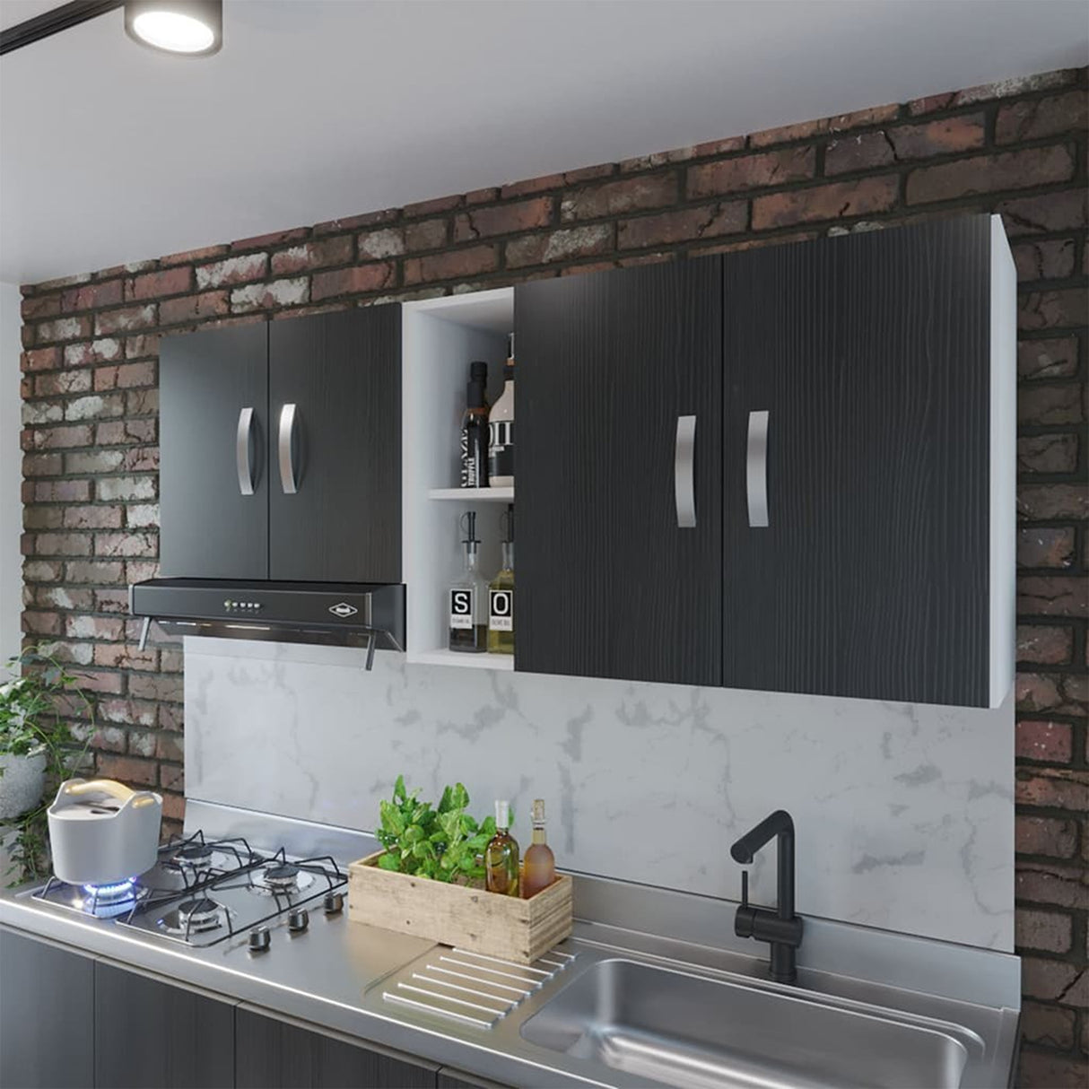 Mueble Superior Hannah Blanco y Wengue 150x56cm Para Lado Izquierdo o Derecho - Muebles Superiores | Bylmo