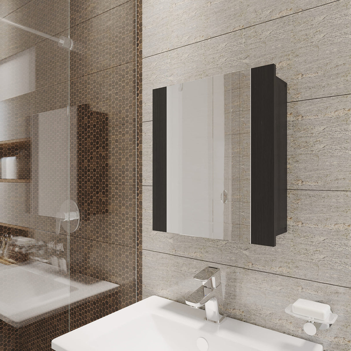 Gabinete de Baño Niki Wengue 43x48cm Rectangular Con Espejo - Gabinetes de Baño | Bylmo