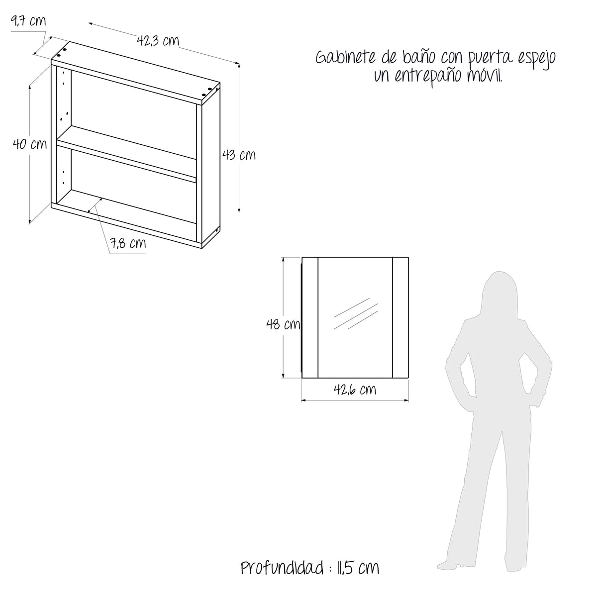 Gabinete de Baño Niki Wengue 43x48cm Rectangular Con Espejo - Gabinetes de Baño | Bylmo