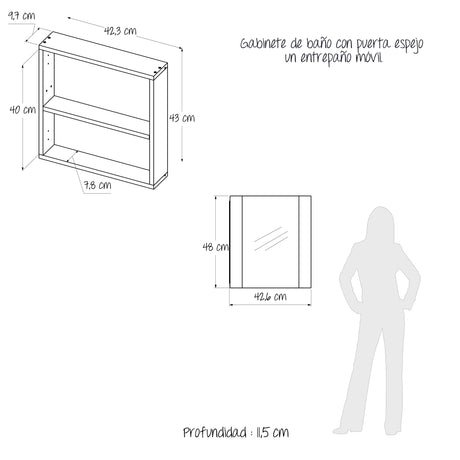 Gabinete de Baño Niki Wengue 43x48cm Rectangular Con Espejo - Gabinetes de Baño | Bylmo