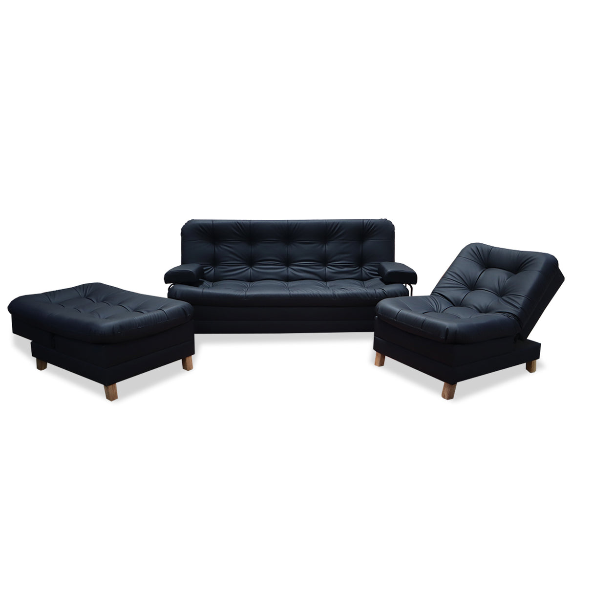 Sala Rouss Negro 185x95cm De Cinco Puestos Reclinable con Patas y Apoyabrazos - Sofas y Poltronas | Bylmo