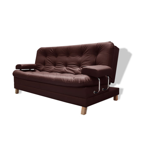 Sofá Cama Rouss Marron 185x95cm De Tres Puestos Reclinable con Patas y Apoyabrazos - Sofas y Poltronas | Bylmo